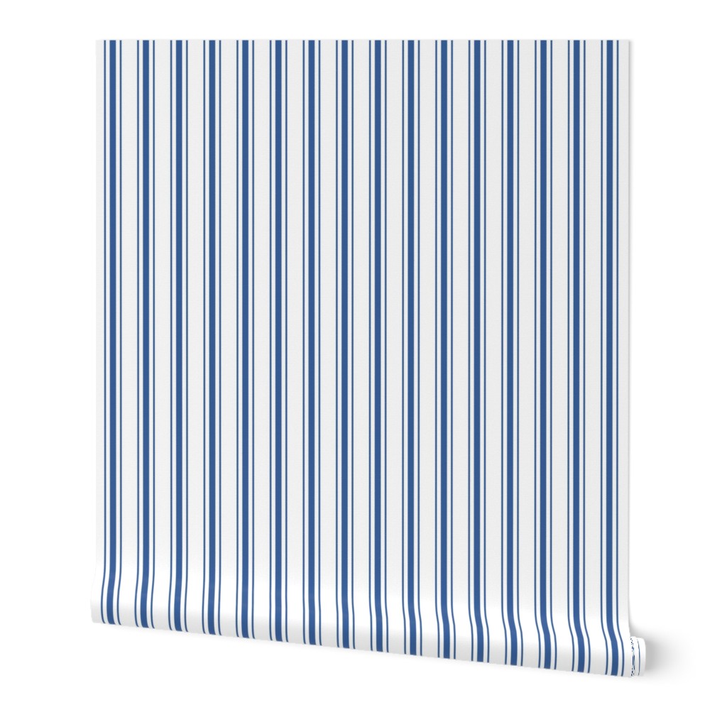 Ticking Wide Stripe - Blue and White Wallpaper, 2'x3', Prepasted Removable Smooth, Blue