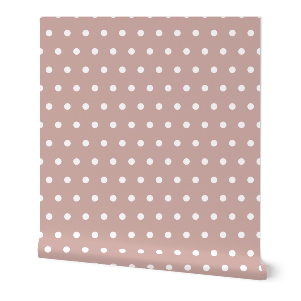 Polka Dots - White on Mauve Wallpaper, 2'x12', Prepasted Removable Smooth, Pink