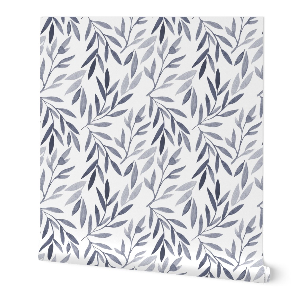 Watercolor Leaves - Gray Wallpaper, Test Swatch (2' x 1'), Prepasted Removable Smooth, Gray