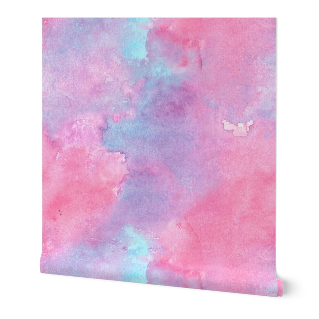 Watercolor Abstract - Pink, Purple and Blue Wallpaper, 2'x9', Prepasted Removable Smooth, Pink