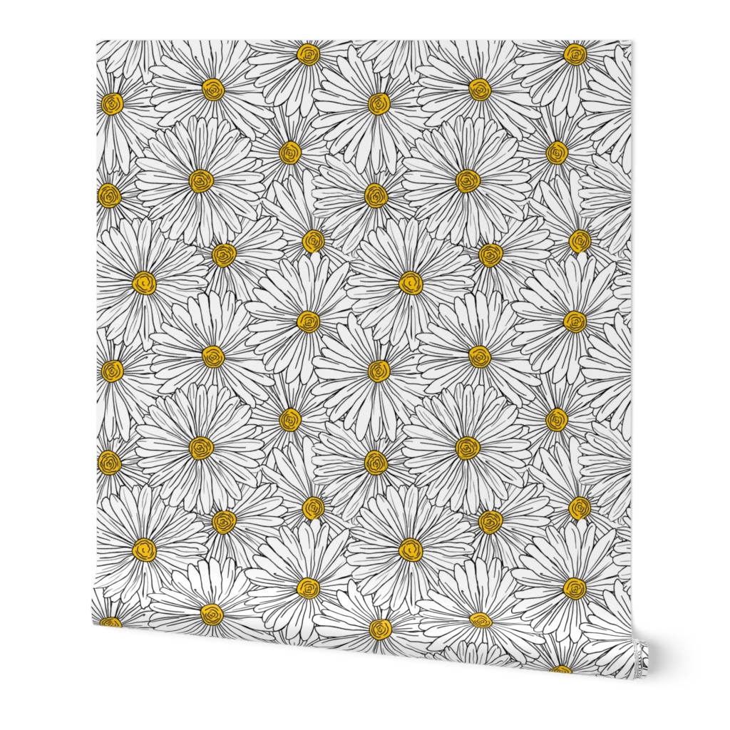 Full Daisies - White Wallpaper, 2'x12', Prepasted Removable Smooth, White