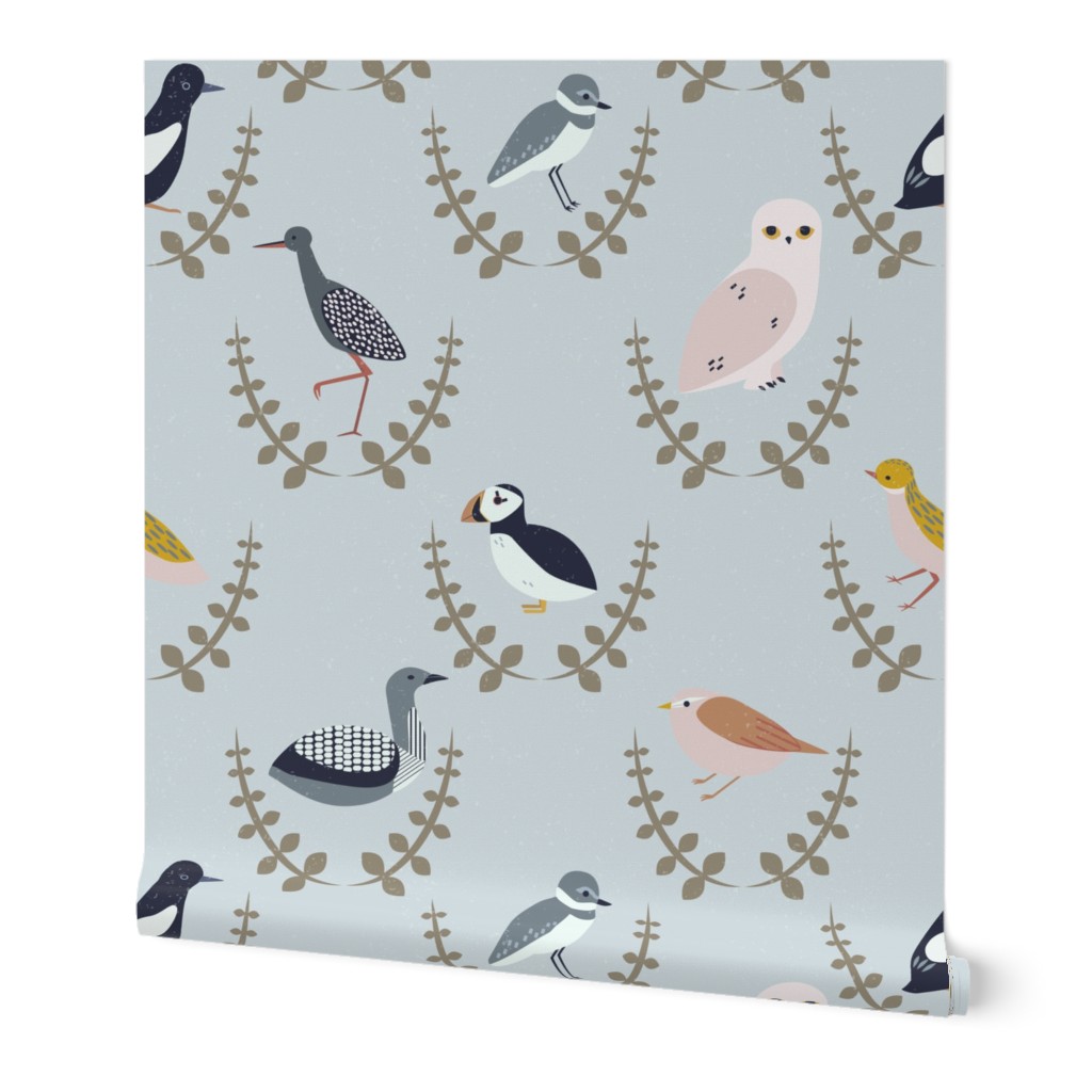 Birds of Scandinavia Wallpaper, 2'x12', Prepasted Removable Smooth, Multicolor