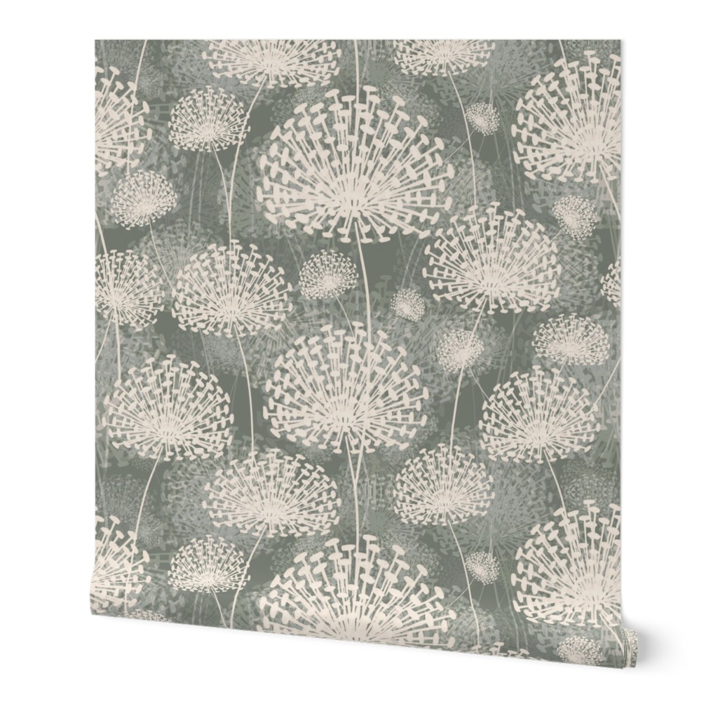 Vintage Dandelions - Gray Wallpaper, 2'x9', Prepasted Removable Smooth, Gray