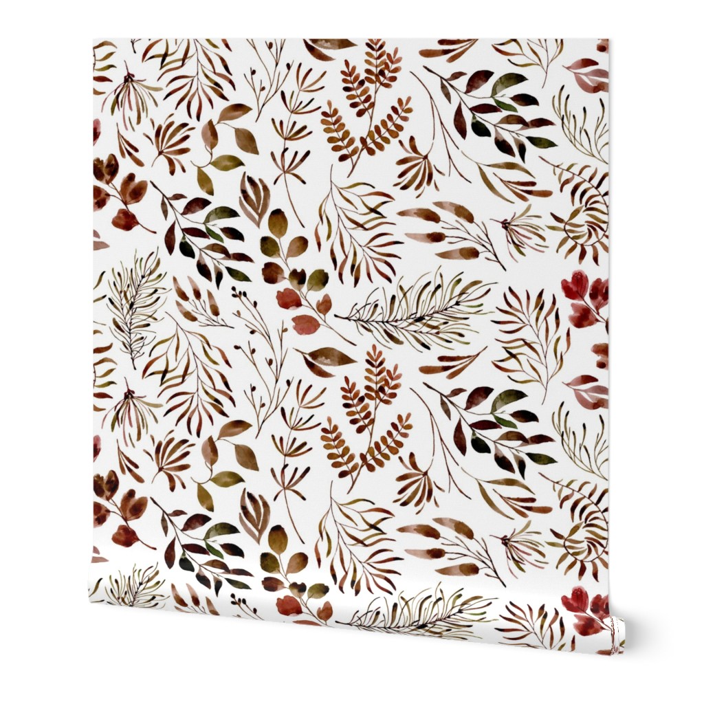 Leaves Nature Botanical Prints Wallpaper, 2'x12', Prepasted Removable Smooth, Brown