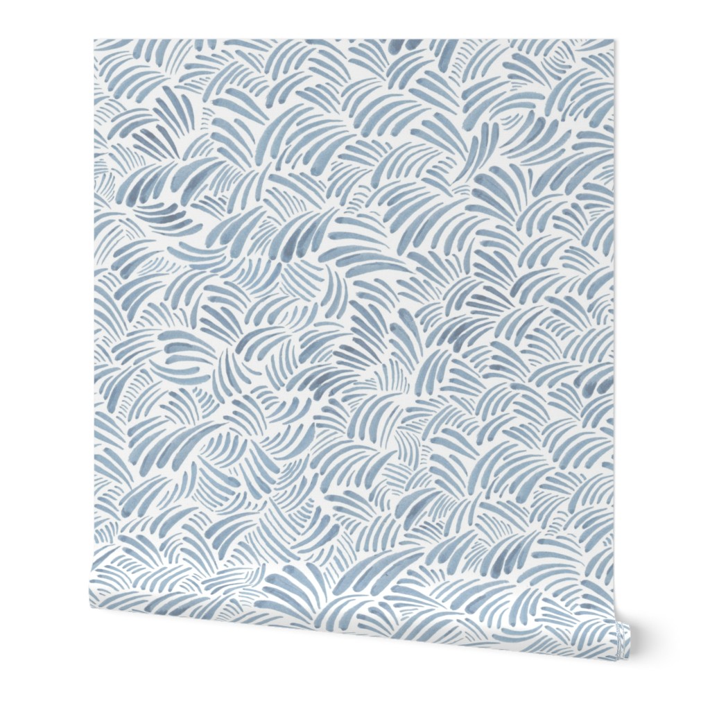 Faded Waves - Blue on White Wallpaper, 2'x9', Prepasted Removable Smooth, Blue
