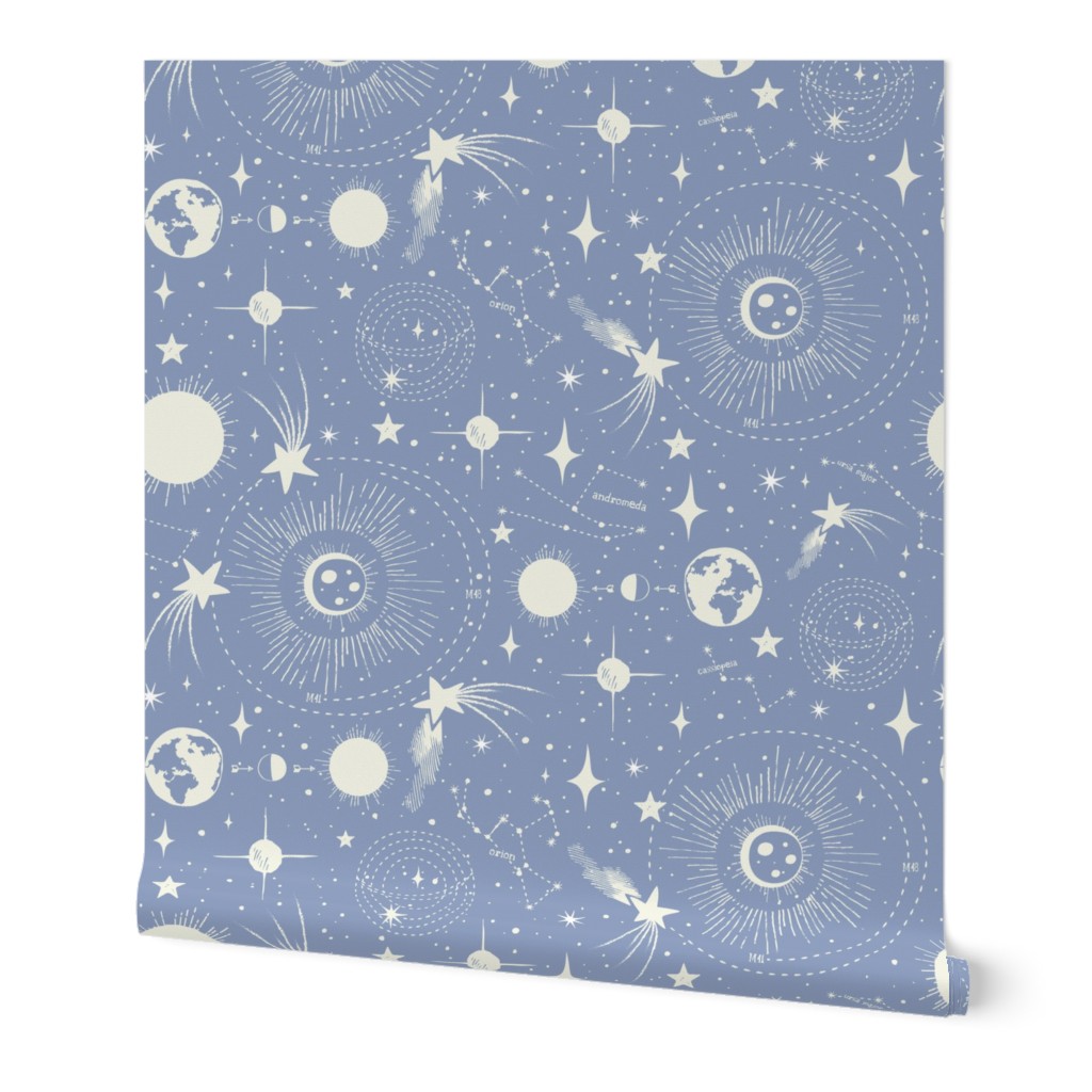 Solar System Wallpaper, 2'x3', Prepasted Removable Smooth, Blue