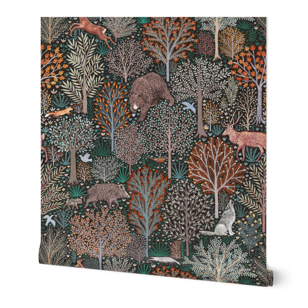 Forest & Animals - Multi Wallpaper, 2'x9', Prepasted Removable Smooth, Multicolor