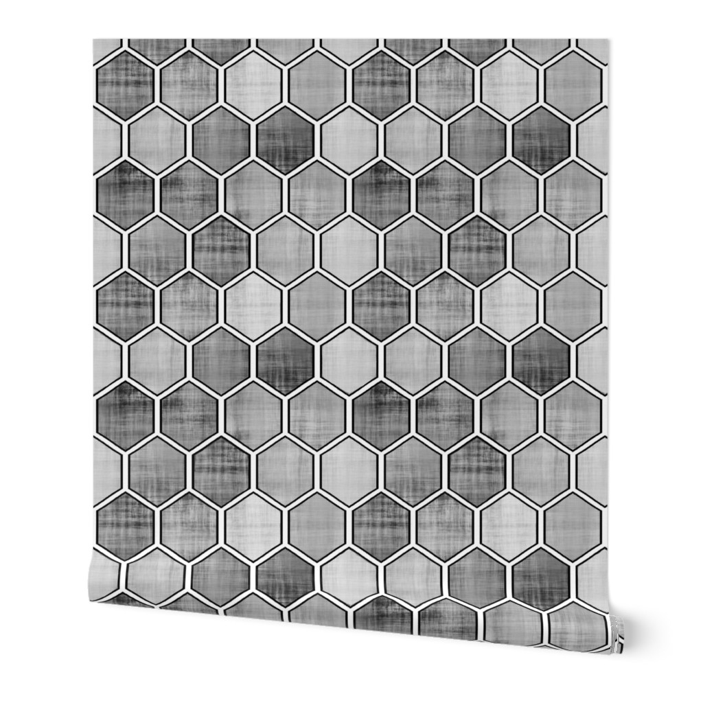 Distressed Geometric Honeycomb - Gray Wallpaper, 2'x3', Prepasted Removable Smooth, Gray