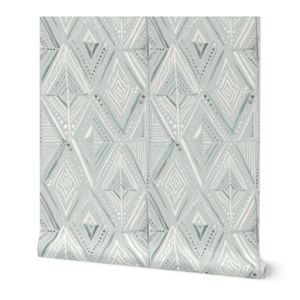 Boho Diamond Wallpaper, 2'x3', Prepasted Removable Smooth, Green