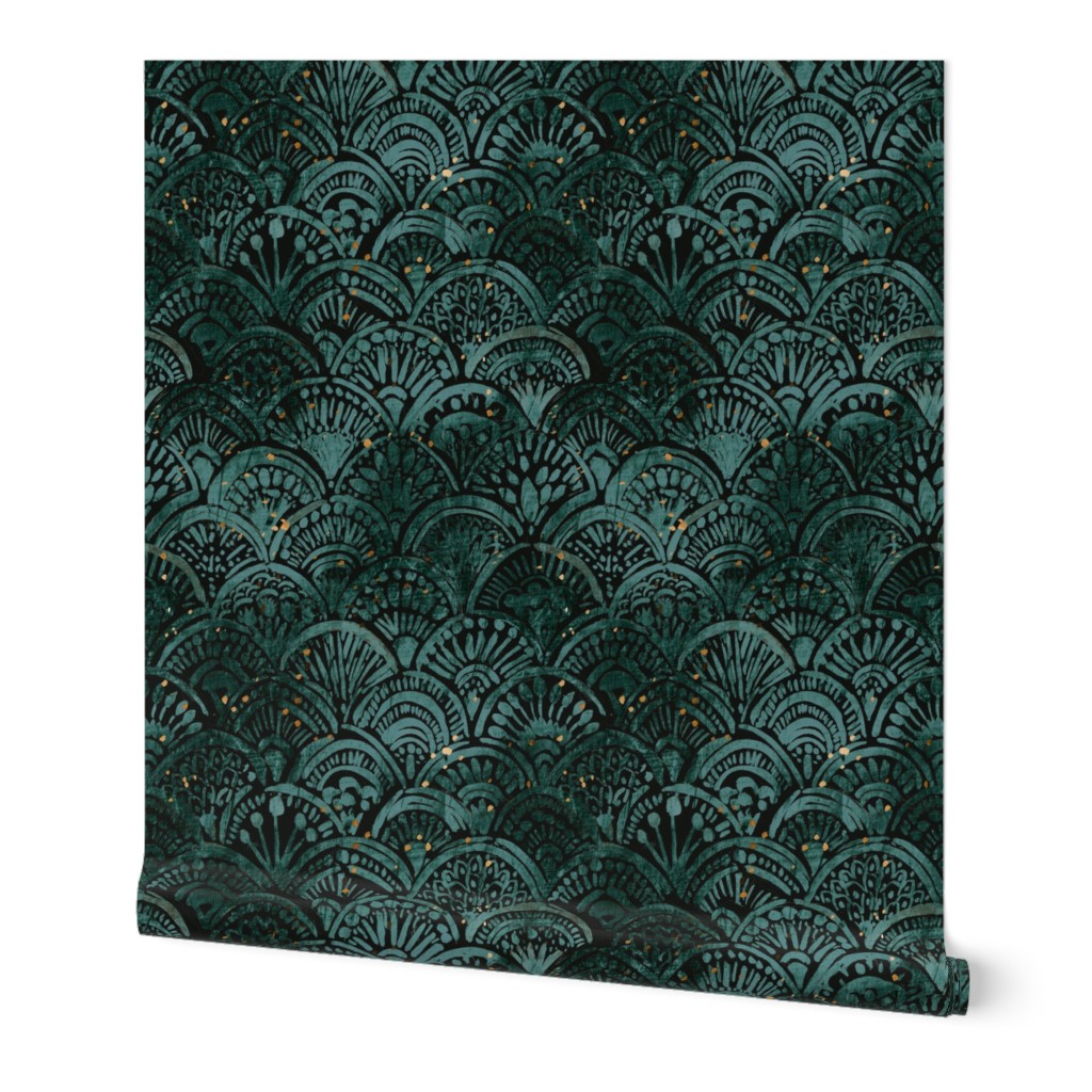 Mermaid Medallion Wallpaper, 2'x3', Prepasted Removable Smooth, Green