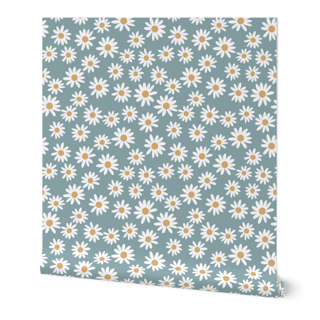 Daisies Wallpaper, 2'x9', Prepasted Removable Smooth, Blue