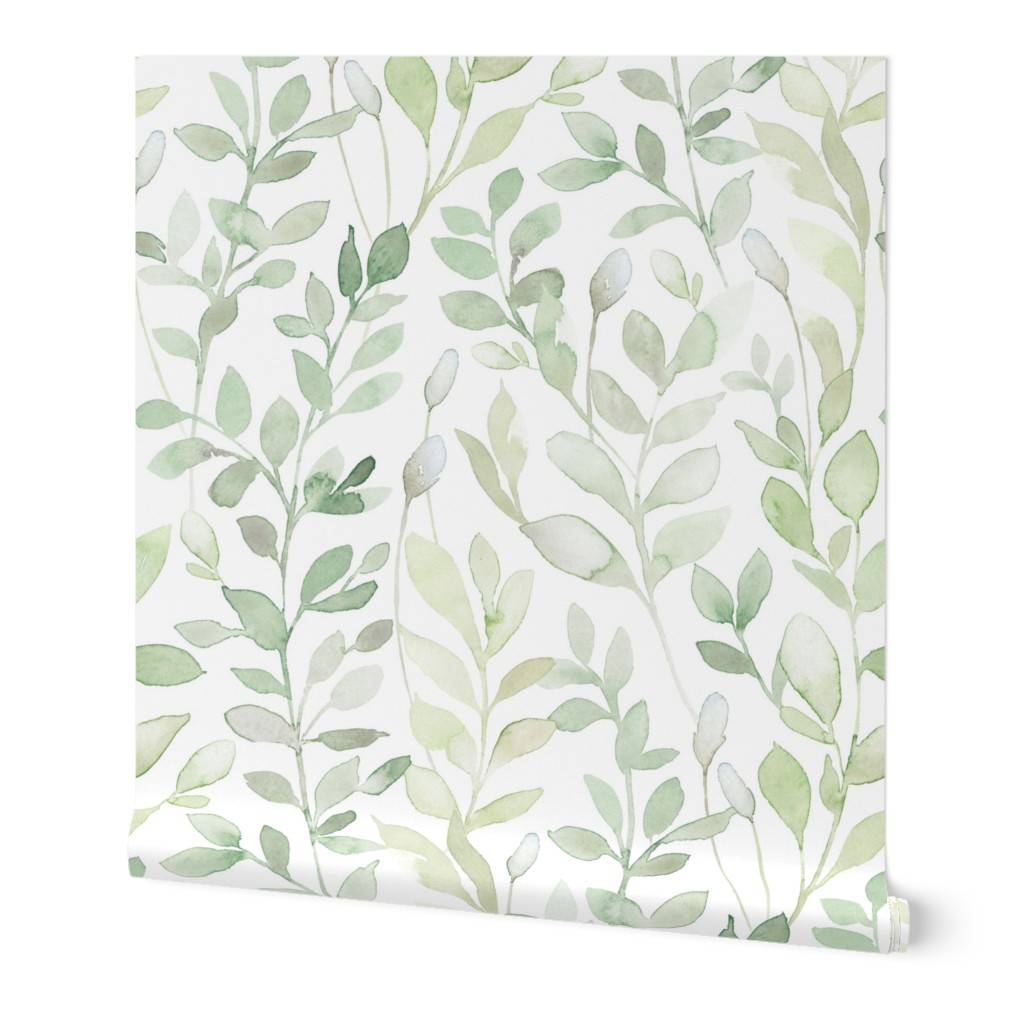 Midsummer Leaves - Light Green Wallpaper, 2'x12', Prepasted Removable Smooth, Green