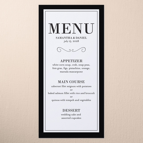 Never Ending Devotion Wedding Menu, Black, 4x8 Menu, Standard Smooth Cardstock, Square