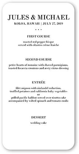 Enchanted Ending Wedding Menu, White, 4x8 Menu, Matte, Signature Smooth Cardstock, Rounded, White