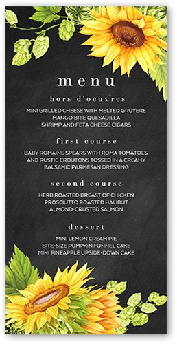 Sunny Celebration Wedding Menu, Black, 4x8 Menu, Matte, Signature Smooth Cardstock, Square