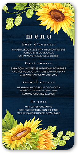 Sunny Celebration Wedding Menu, Blue, 4x8 Menu, Standard Smooth Cardstock, Rounded, Navy