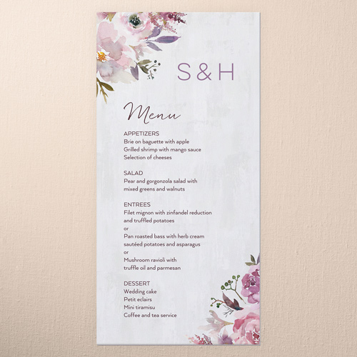 Painted Promise Wedding Menu, Purple, 4x8 Menu, Matte, Signature Smooth Cardstock, Square, Warm Lilac