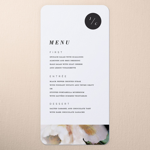 Modern Style Wedding Menu, White, 4x8 Menu, Pearl Shimmer Cardstock, Rounded, White