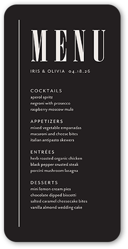 Fanciful Flair Wedding Menu, Grey, 4x8 Menu, Standard Smooth Cardstock, Rounded, Charcoal