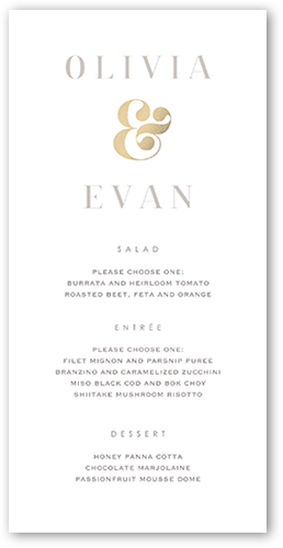 Alluring Ampersand Wedding Menu, Yellow, 4x8 Menu, Standard Smooth Cardstock, Square