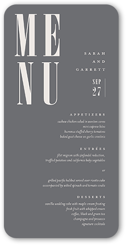 Pleasant Pair Wedding Menu, Gray, 4x8 Menu, Standard Smooth Cardstock, Rounded, Gray