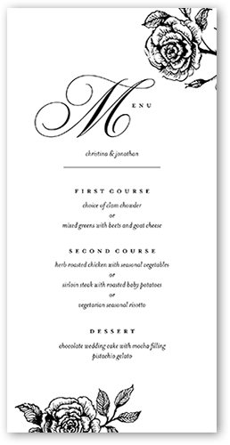 Romantic Rose Wedding Menu, Beige, 4x8 Menu, 100% Recycled Cardstock , Square