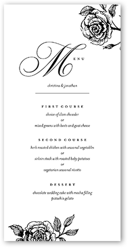 Romantic Rose Wedding Menu, Beige, 4x8 Menu, Standard Smooth Cardstock, Square