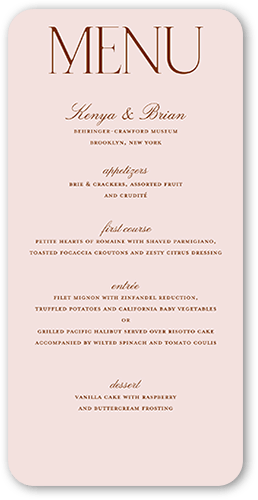 Big Request Wedding Menu, Pink, 4x8 Menu, Matte, Signature Smooth Cardstock, Rounded