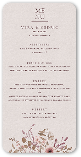 Blissful Bloom Wedding Menu, Pink, 4x8 Menu, 100% Recycled Cardstock , Rounded