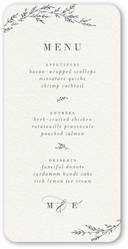 Spectacular Spruce Wedding Menu, Beige, 4x8 Menu, Pearl Shimmer Cardstock, Rounded, Antique White
