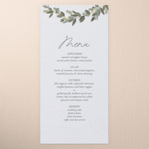 Laced Laurels Wedding Menu, White, 4x8 Menu, Standard Smooth Cardstock, Square