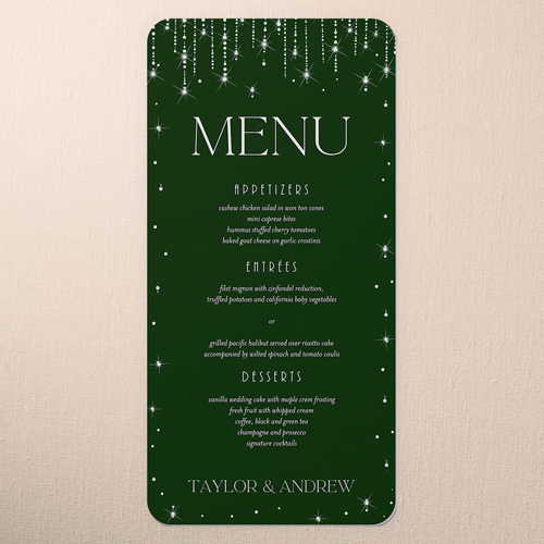 Adorned Glimmer Wedding Menu, Green, 4x8 Menu, Standard Smooth Cardstock, Rounded