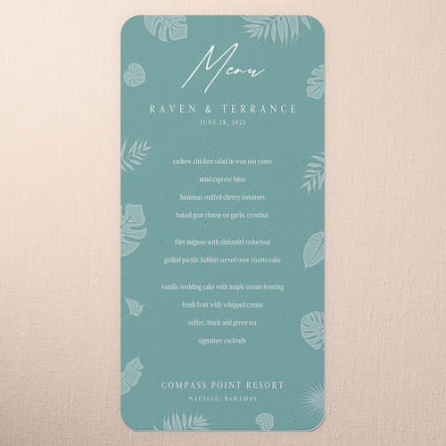 Regional Icons Wedding Menu, Green, 4x8 Menu, Matte, Signature Smooth Cardstock, Rounded