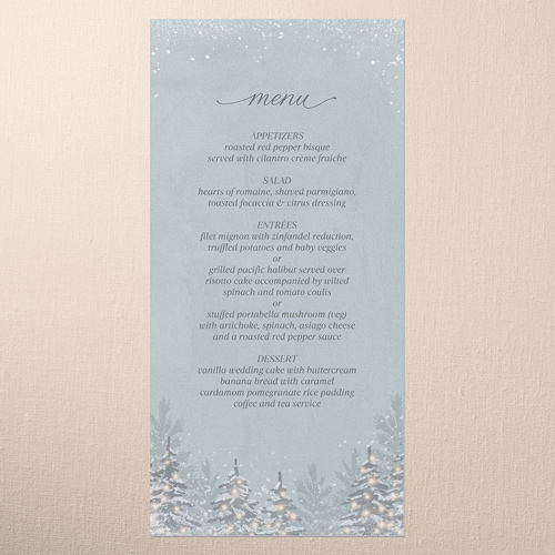 Snowy Wonderland Wedding Menu, Green, 4x8 Menu, Pearl Shimmer Cardstock, Square, Green