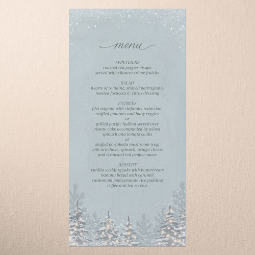 Snowy Wonderland Wedding Menu, Green, 4x8 Menu, Standard Smooth Cardstock, Square