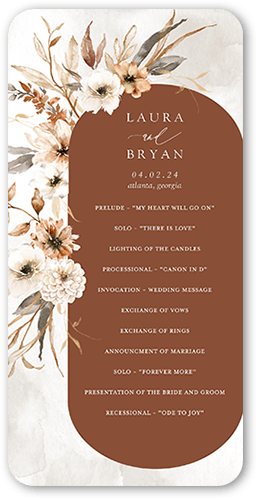 Wild Botanic Wedding Program, Orange, 4x8 Flat Program, Standard Smooth Cardstock, Rounded