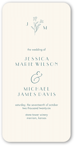 Simple Sprig Wedding Program, Blue, 4x8 Flat Program, Pearl Shimmer Cardstock, Rounded
