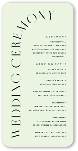 Refined Request Wedding Program, Green, 4x8 Flat Program, 100% Recycled Cardstock ?, Rounded