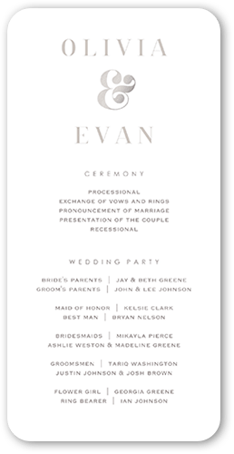 Alluring Ampersand Wedding Program, Grey, 4x8 Flat Program, 100% Recycled Cardstock , Rounded