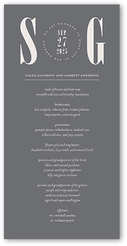 Pleasant Pair Wedding Program, Gray, 4x8 Flat Program, Pearl Shimmer Cardstock, Square