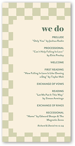 Checkerboard Chapel Wedding Program, Green, 4x8 Flat Program, Matte, Signature Smooth Cardstock, Square