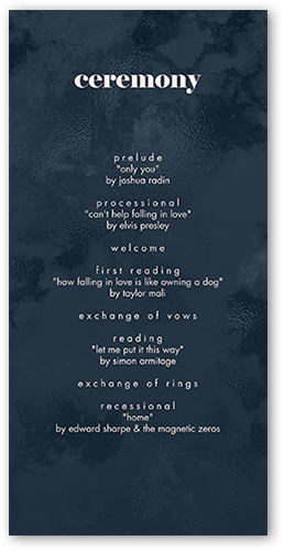 Winsome Wanderlust Wedding Program, Blue, 4x8 Flat Program, Pearl Shimmer Cardstock, Square
