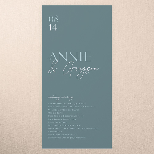 Modern Grace Wedding Program, Green, 4x8 Flat Program, Pearl Shimmer Cardstock, Square