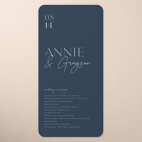 Modern Grace Wedding Program, Blue, 4x8 Flat Program, Matte, Signature Smooth Cardstock, Rounded