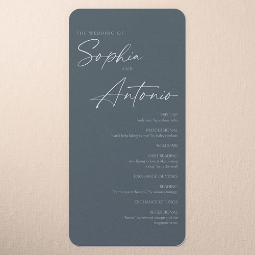 Torn Textures Wedding Program, Blue, 4x8 Flat Program, 100% Recycled Cardstock , Rounded
