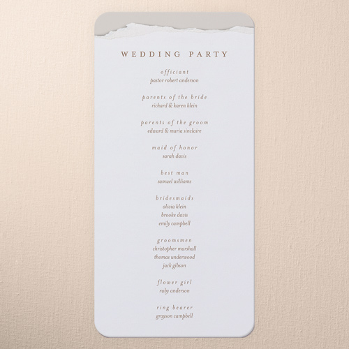 Torn Edge Wedding Program, Beige, 4x8 Flat Program, Write Your Own Greeting, Standard Smooth Cardstock, Rounded, Pearl
