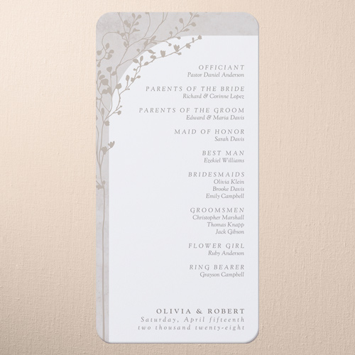 Beaming Branch Wedding Program, Gray, 4x8 Flat Program, Pearl Shimmer Cardstock, Rounded, Gray