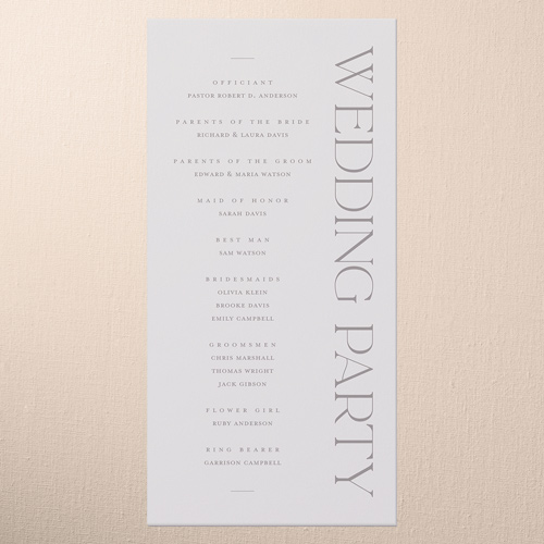 Vertical Headline Wedding Program, Gray, 4x8 Flat Program, Write Your Own Greeting, Standard Smooth Cardstock, Square, Gray