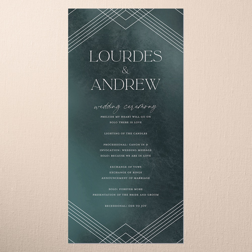 Diamond Deco Wedding Program, Green, 4x8 Flat Program, Standard Smooth Cardstock, Square