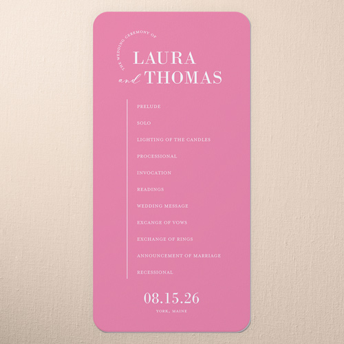 Adorned Accent Wedding Program, Red, 4x8 Flat Program, Standard Smooth Cardstock, Rounded, Bubblegum